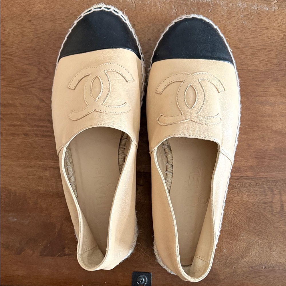 CHANEL Beige and Black Espadrilles